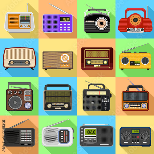 Radio icons set. Flat set of radio vector icons for web design