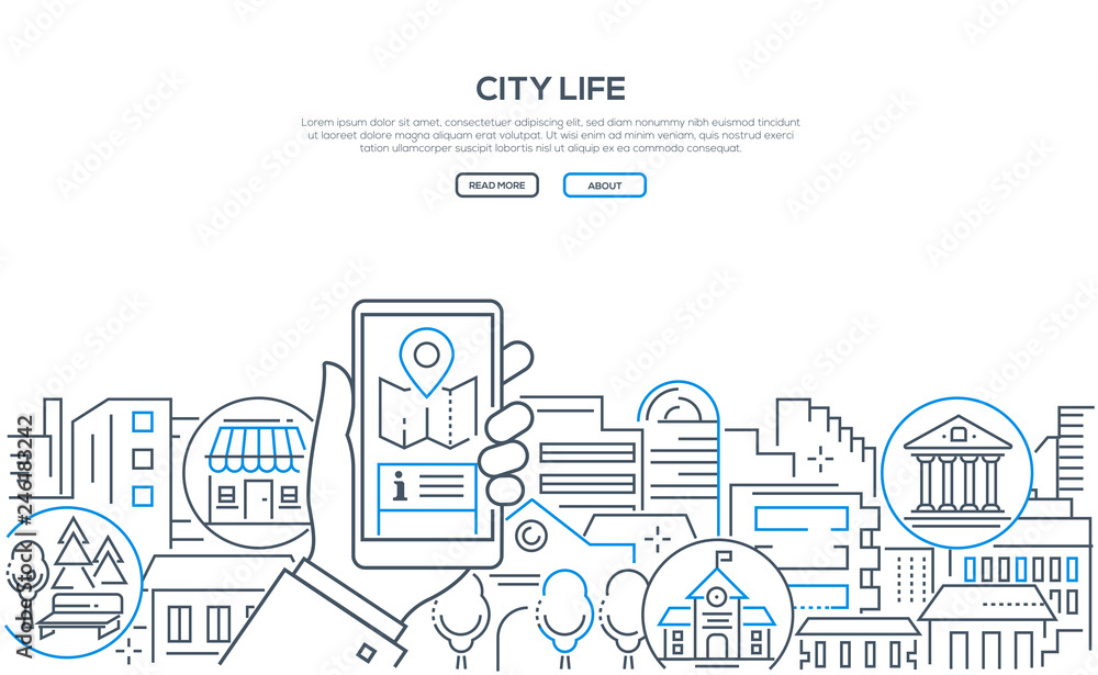 City life - modern line design style web banner City life - modern line design style web banner
