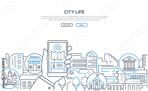 City life - modern line design style web banner