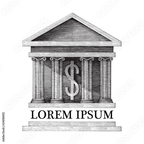 Antique illustration of bank vintage engraving style isolated on white background