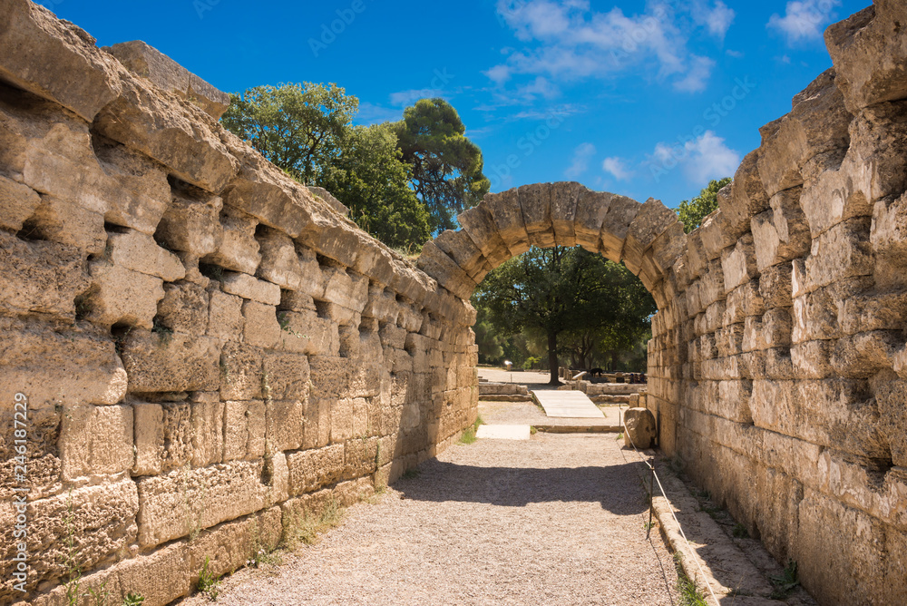 The ruins of ancient greek city of Olympia, enterance to the olympic stadium