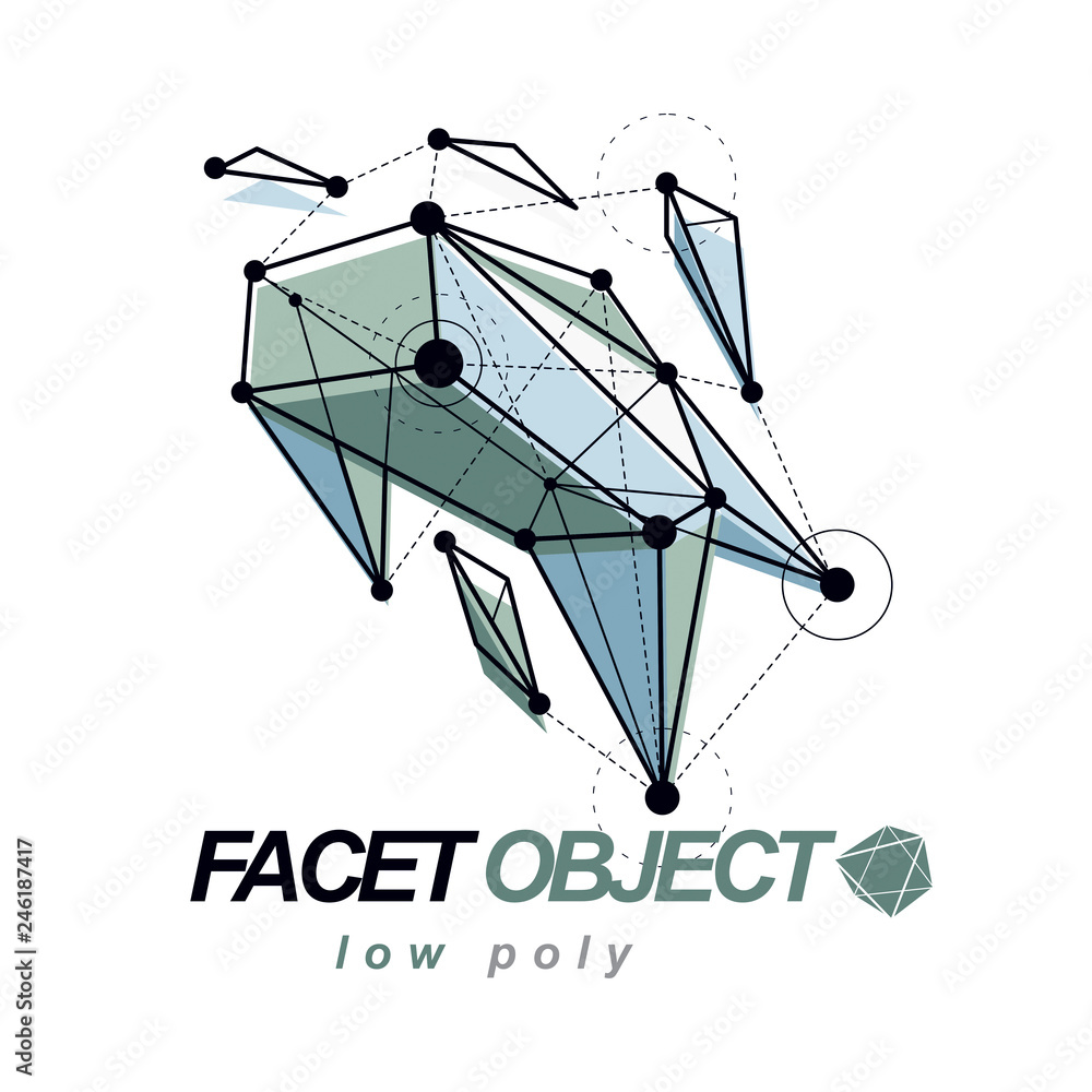 Abstract vector 3d mesh polygonal object. Communication technologies modern logotype.