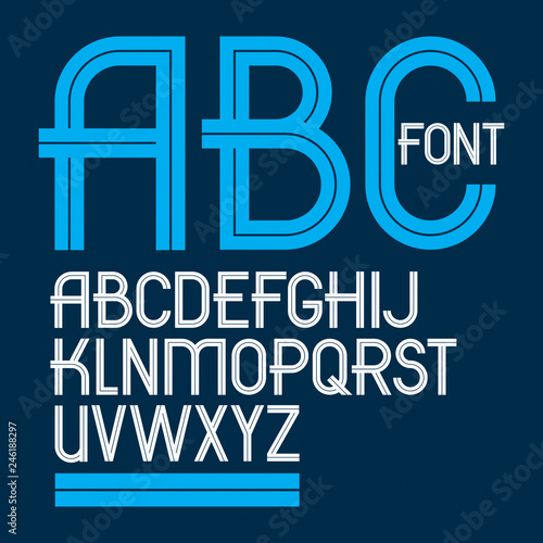 Set of vector upper case English alphabet letters created with white stripes, for use in logo design for news and broadcasting company
