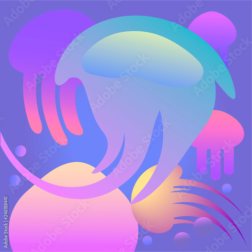 3d colorful background with jellyfish in blue water.