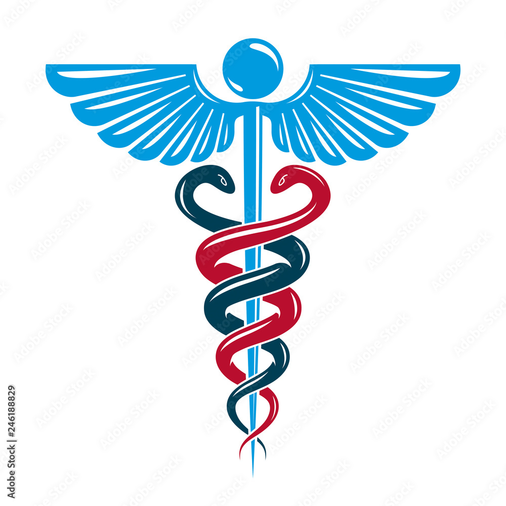 Caduceus symbol made using bird wings and poisonous snakes, healthcare conceptual vector illustration. Caduceus symbol made using bird wings and poisonous snakes, healthcare conceptual vector illustration.