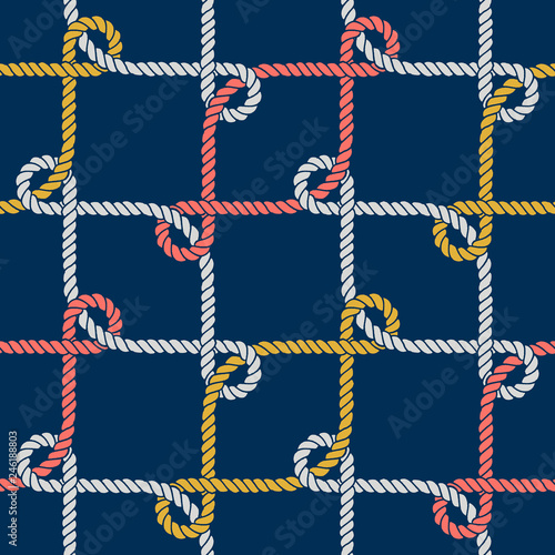 Seamless nautical rope pattern, white on dark blue