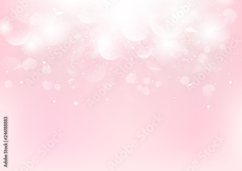 Abstract, Valentines day fantasy, pink blurry with scatter rose petal and heart, Bokeh romantic background seasonal holiday vector illustration