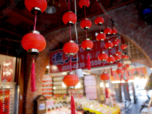 台湾の赤い提灯、道の飾り