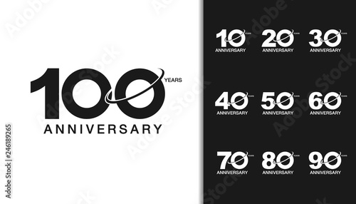 Set of anniversary logotype. Modern anniversary celebration with saturn design. For company profile, booklet, leaflet, magazine, brochure poster, web, invitation or greeting card.