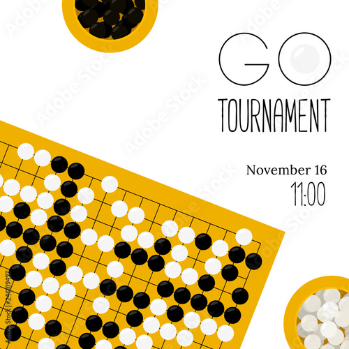 Vector go tournament poster with goban and bowls  photo