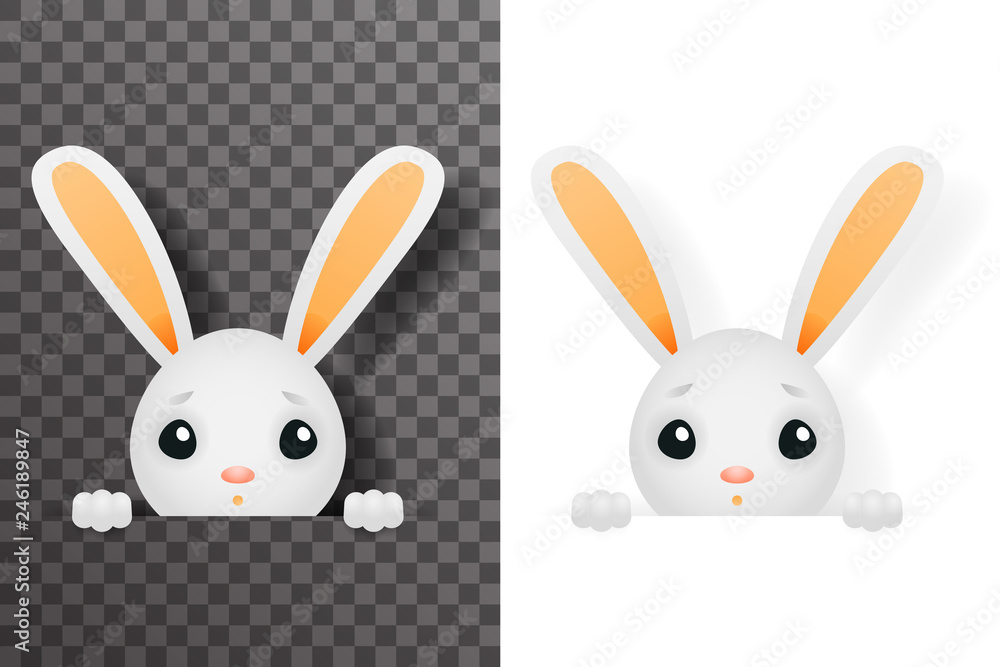 Fototapeta premium Isolated easter cute bunny rabbit hole paws design transparent background template vector illustration