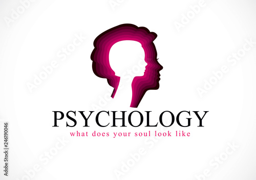 Psychology, mental health vector design, created with woman head profile and little child girl inside, inner child concept, origin of human individuality and psychic problems. Therapy and analysis.
