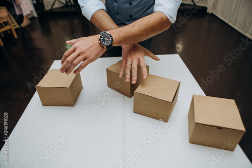 magician shows performance sleight hand empty boxes © yuriy