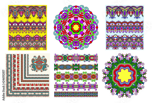 collection of seamless decorative ethnic ornamental floral stripes