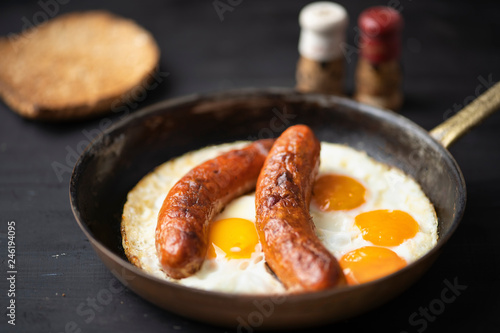 rustic american sausage and eggs breakfast