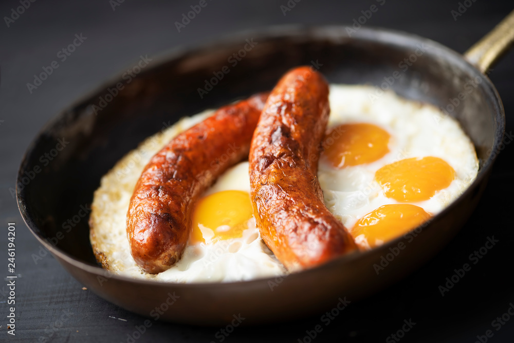 rustic american sausage and eggs breakfast
