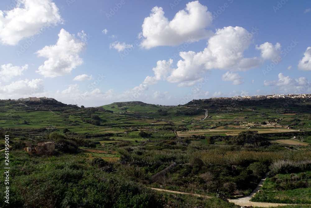 Obraz premium hügelige Agrarlandschaft auf Gozo