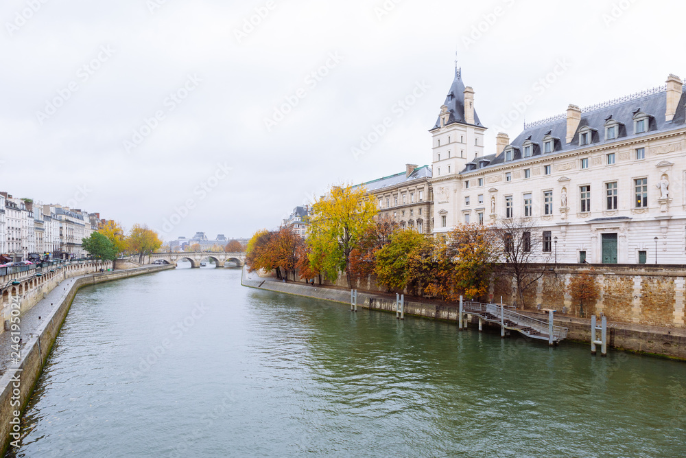 Paris (France) - The Palais de Justice formerly the Palais de la Cité in the Île de la Cité in central Paris, and the river Seine