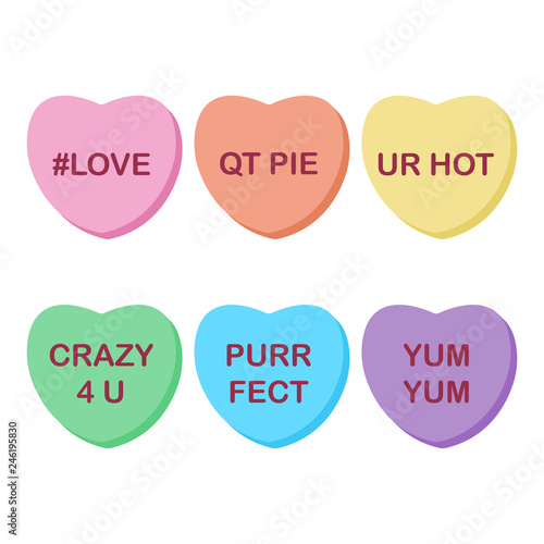 Rainbow Candy Hearts Collection - Cute rainbow conversation hearts candy for Valentine's Day isolated on white background