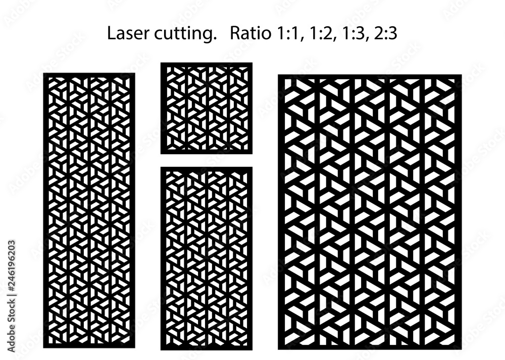 Set of decorative vector panels for laser cutting. Template for interior partition in arabesque style. Ratio 1:1, 1:2, 1:3, 2:3 - Vector