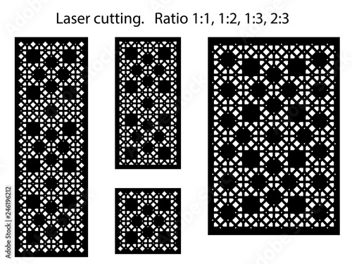Set of decorative vector panels for laser cutting. Template for interior partition in arabesque style. Ratio 1:1, 1:2, 1:3, 2:3 - Vector