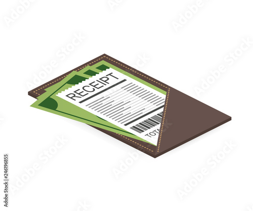 Leather folder for cash, coins and cashier check. Thanks for the service in the restaurant. Vector illustration