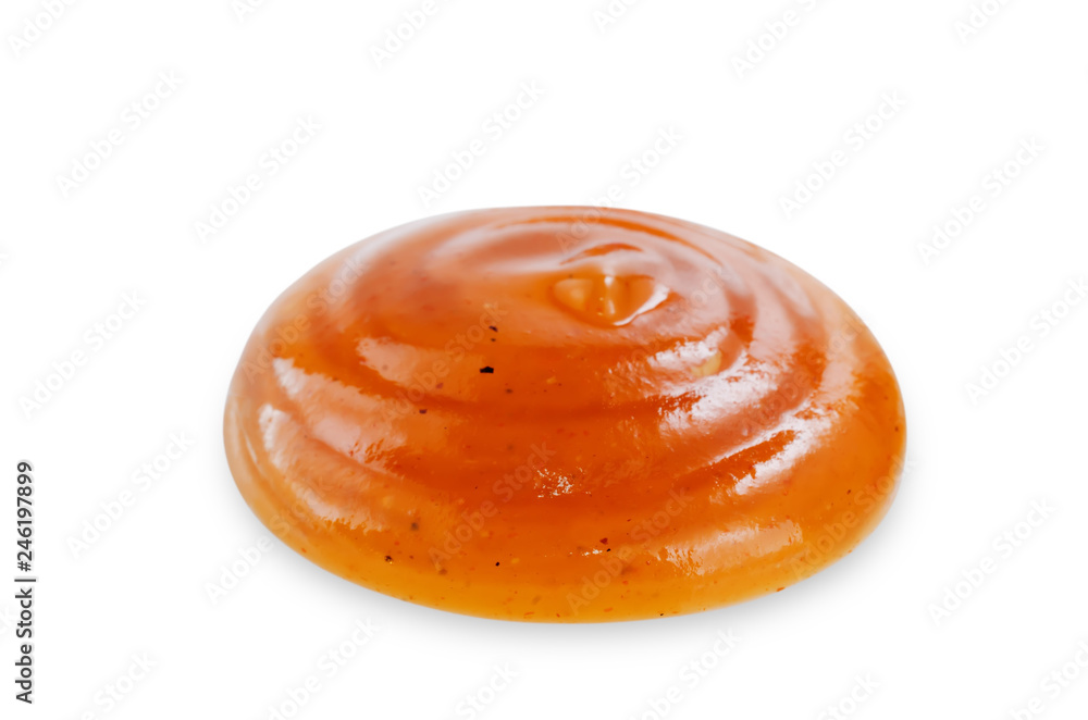 Drop of sweet and sour sauce on a white background Drop of sweet and sour sauce on a white background