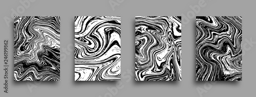 Set of vector abstract grunge brochures. Monochrome liquid textures. Marble templates with shadow.