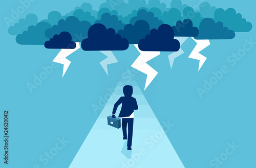 Vector of a brave businessman facing a storm