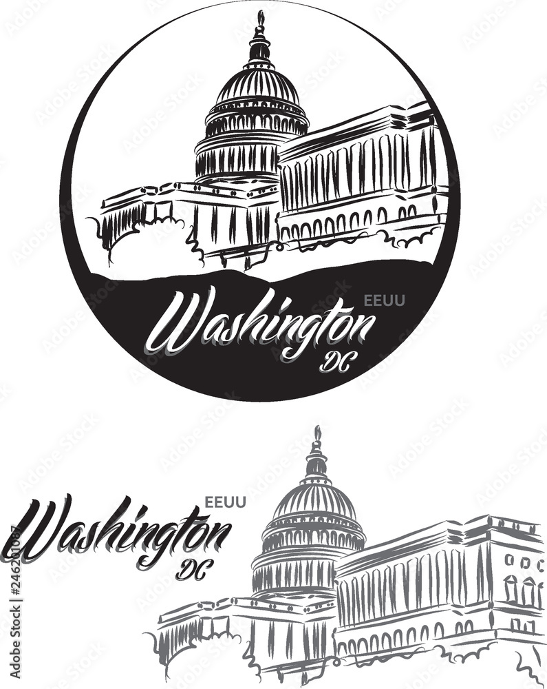 TOURISTIC LABEL Washington United States lettering illustration