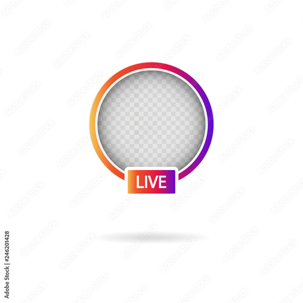 Social media icon avatar frame. Live stories user video streaming. Colorful gradient frame for photo. Vector illustration.