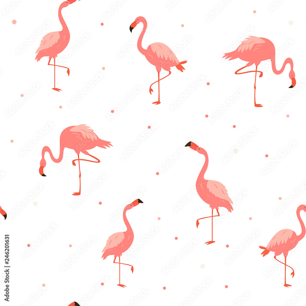 Obraz premium Seamless hawaiian pattern with pink flamingos