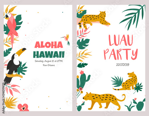 Trendy summer tropical banners for Hawaiian party