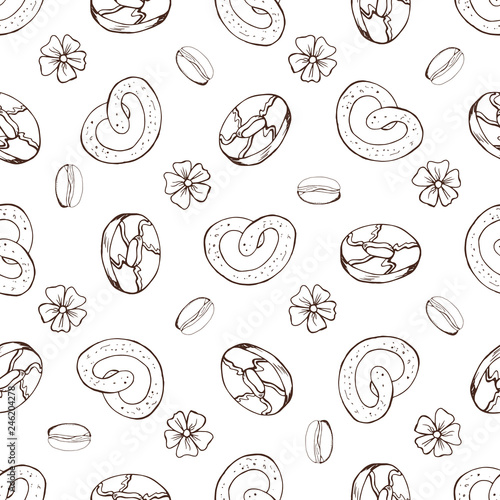 Hand drawn seamless pattern with bakery