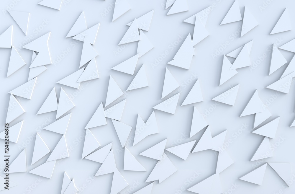 White background pattern with regular extruded triangles pattern on wall, 3d render. White background pattern with regular extruded triangles pattern on wall, 3d render.