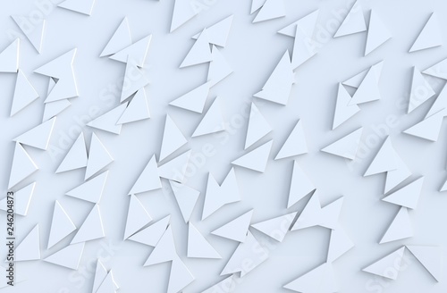 White background pattern with regular extruded triangles pattern on wall, 3d render.