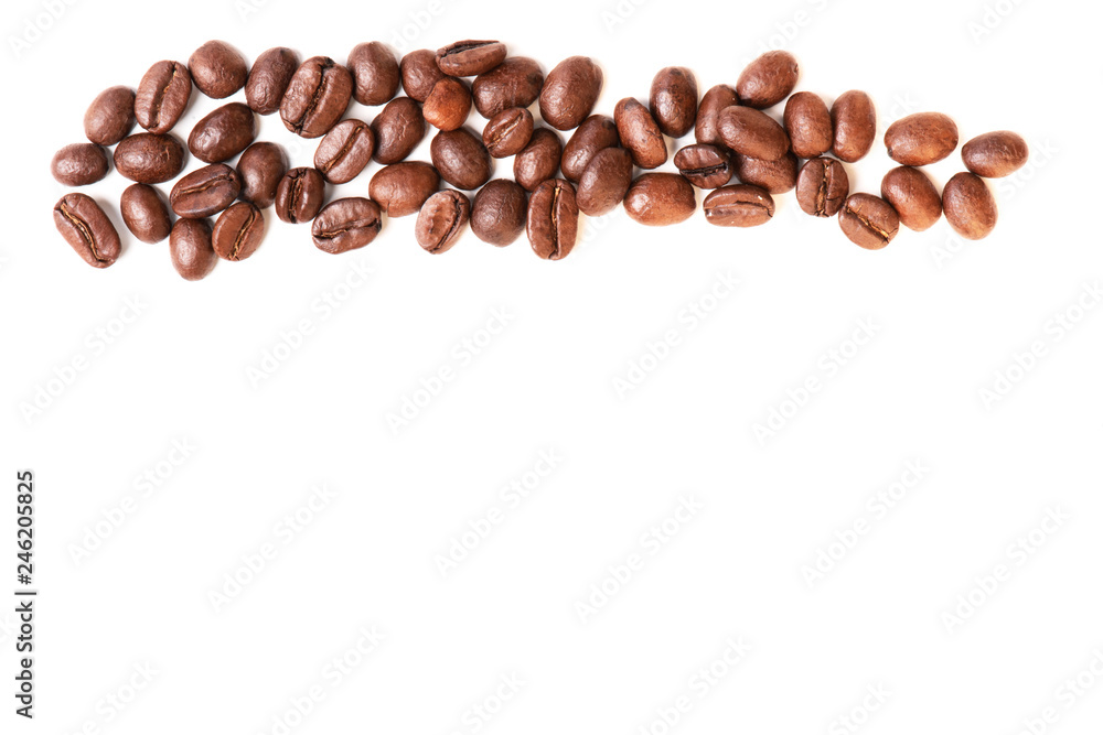 Naklejka premium coffee beans on white background, top view