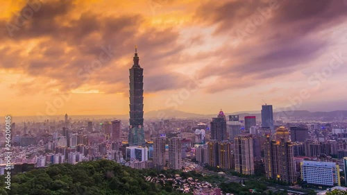 Taipei's City Skyline at sunset with the famous Taipei 101