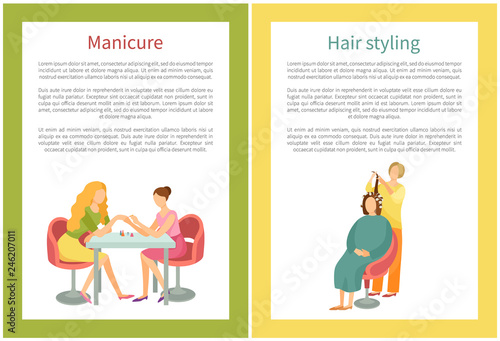 Spa salon, manicure and hand treatment, nails polishing vector. Isolated icon of manicurist and client, people talking at work. Pleasant procedure
