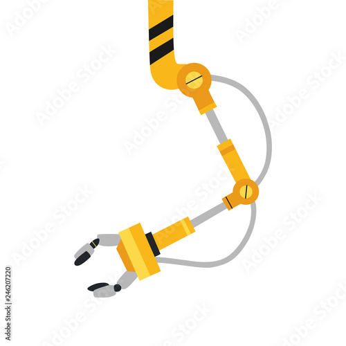 Industrial mechanical robot arm vector icon. Yellow robotic arm.