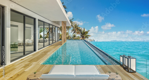 Sea view swimming pool in modern loft design,Luxury ocean Beach house © eak8dda