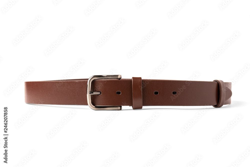 Brown leather belt isolated on white background.