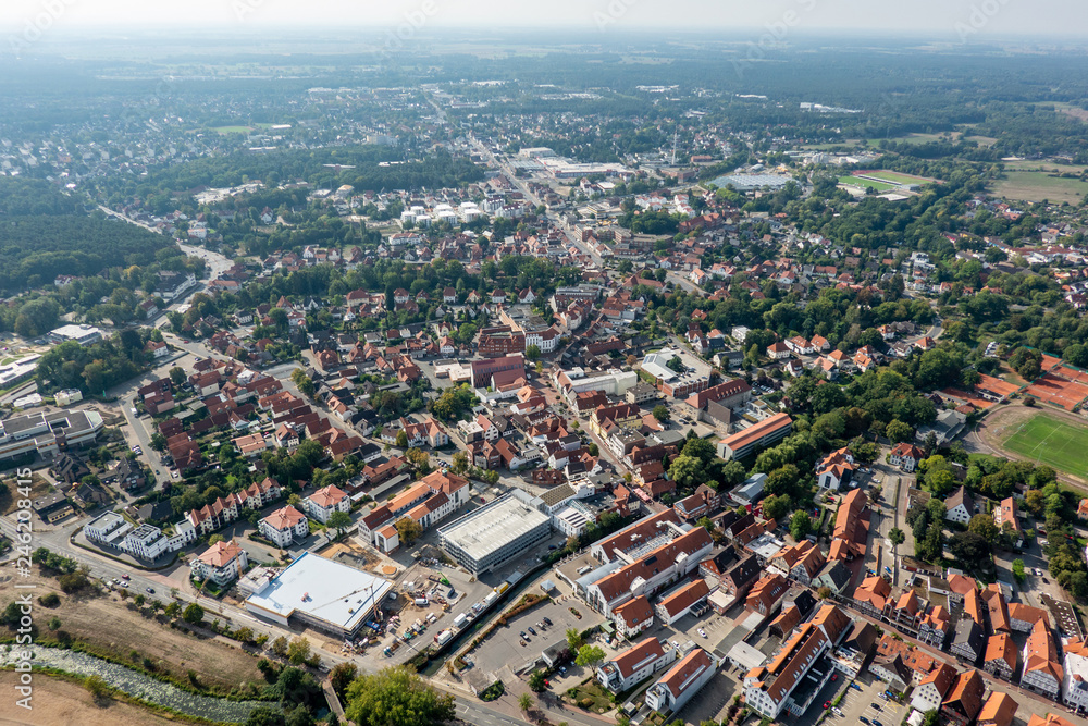 Central area of a North German district town taken from the air