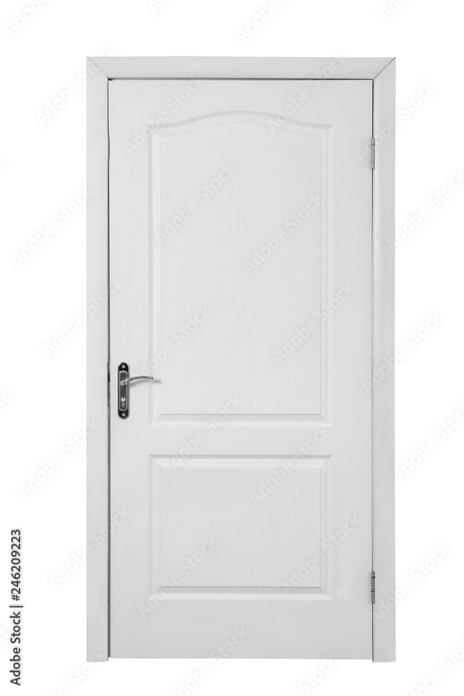 Closed light wooden door isolated on white Closed light wooden door isolated on white