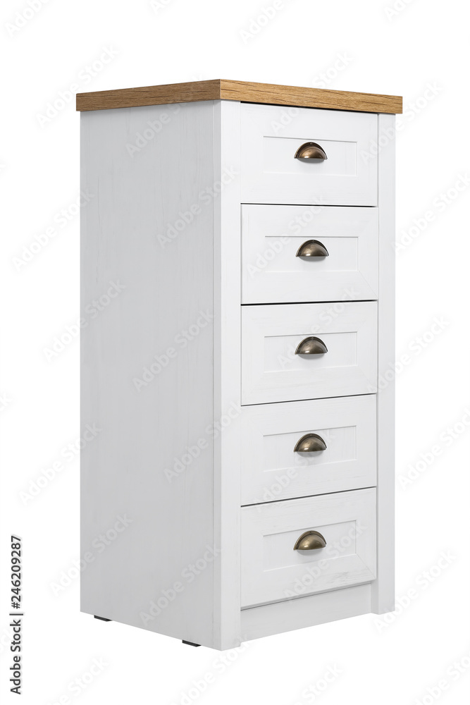 Modern light wooden chest of drawers isolated on white. Furniture for wardrobe room Modern light wooden chest of drawers isolated on white. Furniture for wardrobe room