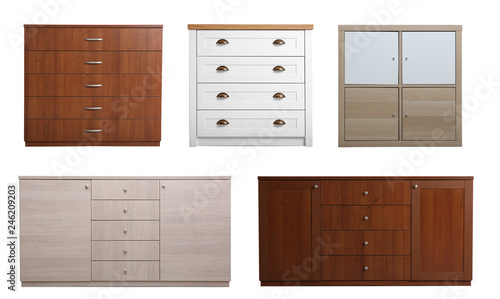 Bilde på lerret Set of different stylish commodes isolated on white
