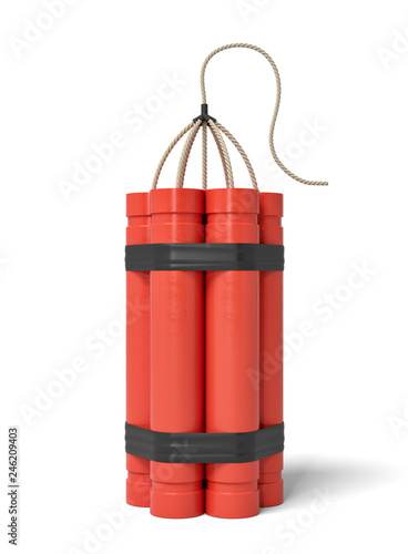 3d rendering of a bundle of dynamite sticks standing upright on a white background. photo