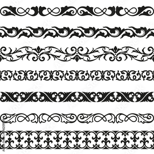 Decorative seamless borders vintage design elements set