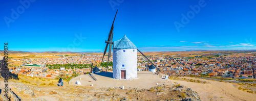Traditional white windmills at Consuegra in Spain