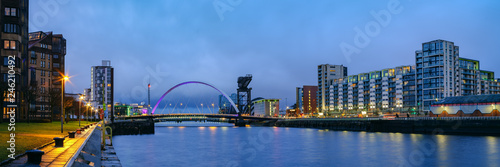 The skyline of the City of Glasgow with the River Clyde. Scotland, UK